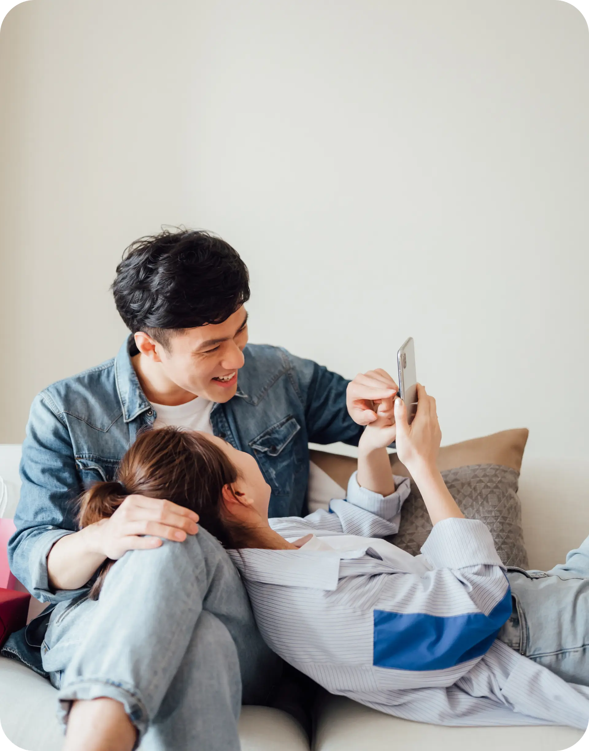 Father and child using mobile app