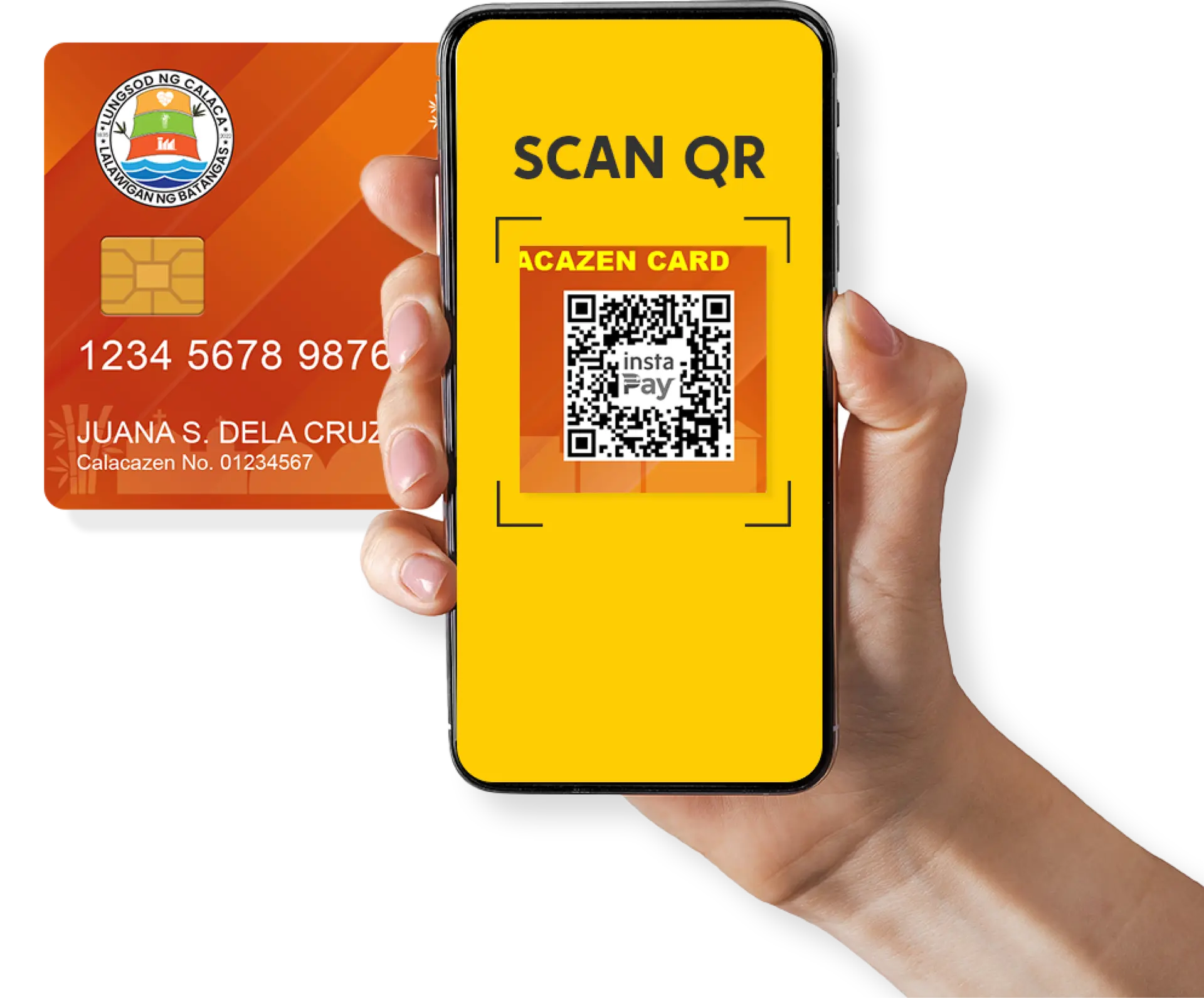 Hand holding phone with QR scanner